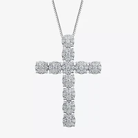 Diamond Blossom (H-I / I1) Womens 1 CT. T.W. Lab Grown White Diamond 10K White Gold Cross 18 Inch Pendant Necklace