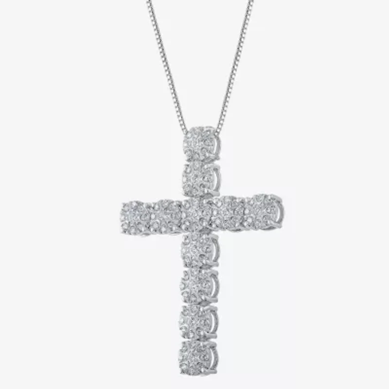 Diamond Blossom (H-I / I1) Womens 1 CT. T.W. Lab Grown White 10K Gold Cross 18 Inch Pendant Necklace