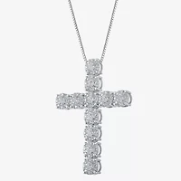 Diamond Blossom (H-I / I1) Womens 1 CT. T.W. Lab Grown White 10K Gold Cross 18 Inch Pendant Necklace