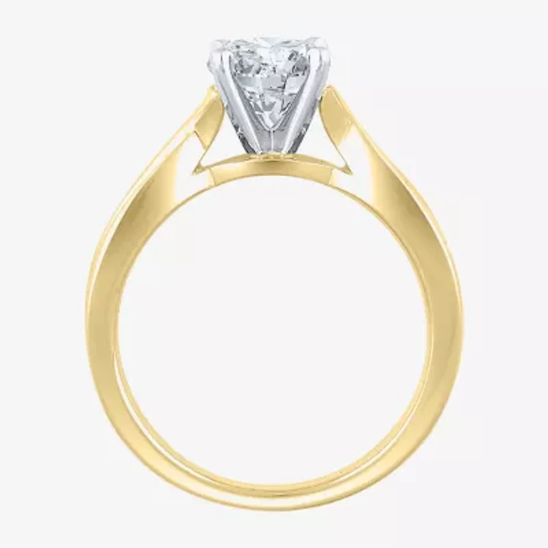 (G / Si2) Womens 1 1/3 CT. T.W. Lab Grown White Diamond 10K Gold Round Side Stone Engagement Ring