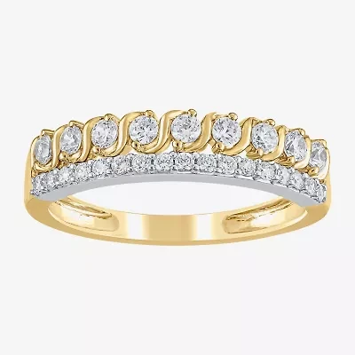 (H / I1) Womens 1/2 CT. T.W. Lab Grown White Diamond 10K Two Tone Gold Anniversary Wedding Band