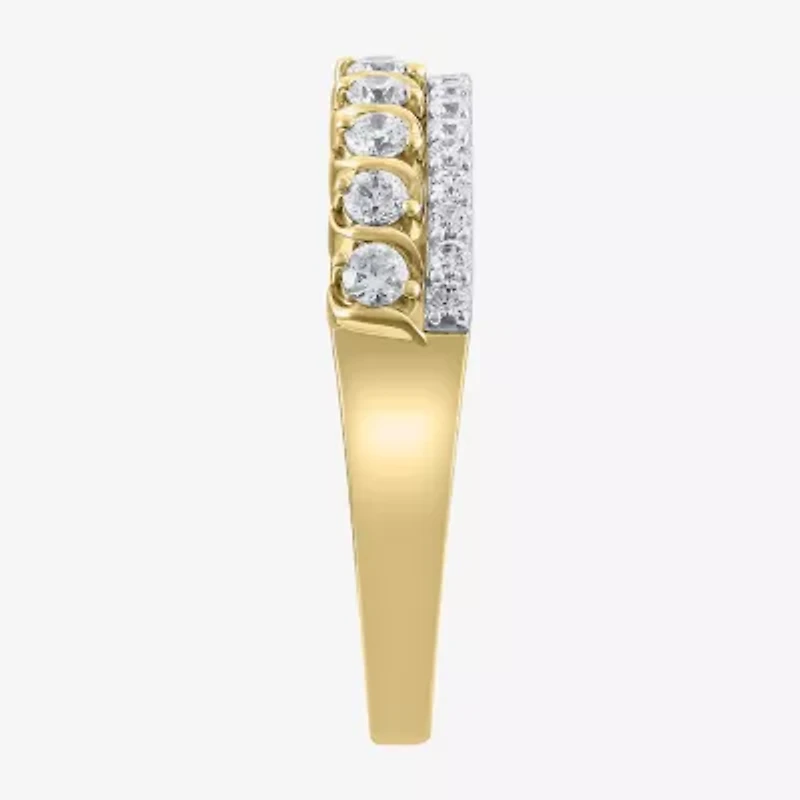 (H / I1) Womens 1/2 CT. T.W. Lab Grown White Diamond 10K Two Tone Gold Anniversary Wedding Band