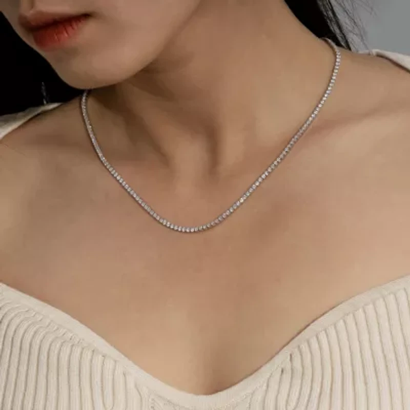 Diamonart Womens White Cubic Zirconia Sterling Silver Inch Tennis Necklace