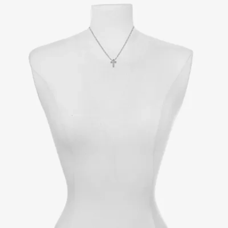 Bijoux Bar Delicates Silver Tone Womens Glass Cross 16 Inch Pendant Necklace