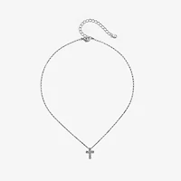 Bijoux Bar Delicates Silver Tone Womens Glass Cross 16 Inch Pendant Necklace