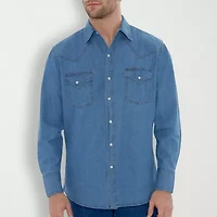 Ely Cattleman Bleached Denim Big and Tall Mens Long Sleeve Western Shirt