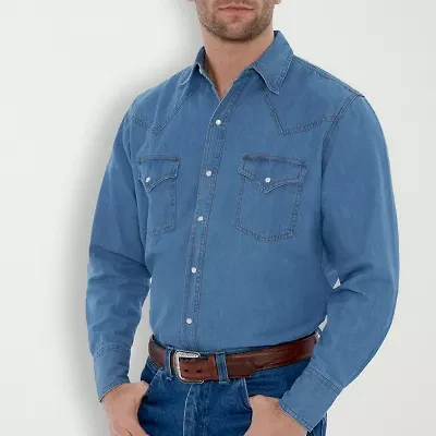 Ely Cattleman Bleached Denim Big and Tall Mens Long Sleeve Western Shirt