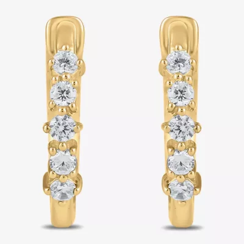 Womens 1/10 CT. T.W. Lab Grown White Diamond 10K Gold 11mm Hoop Earrings