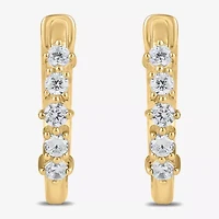 Womens 1/10 CT. T.W. Lab Grown White Diamond 10K Gold 11mm Hoop Earrings