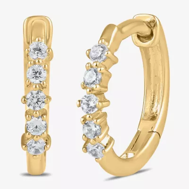 Womens 1/10 CT. T.W. Lab Grown White Diamond 10K Gold 11mm Hoop Earrings