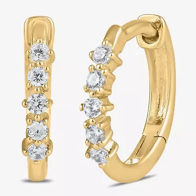 Womens 1/10 CT. T.W. Lab Grown White Diamond 10K Gold 11mm Hoop Earrings