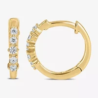 Womens 1/10 CT. T.W. Lab Grown White Diamond 10K Gold 11mm Hoop Earrings