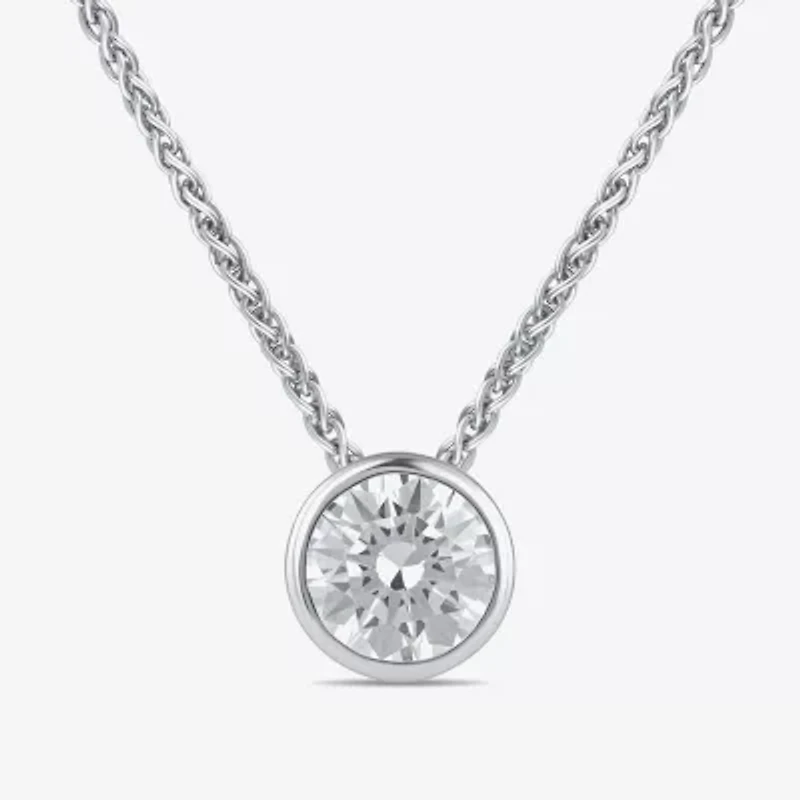 (F / Si2) Womens 2 CT. Lab Grown White Diamond 10K White Gold Round 18 Inch Pendant Necklace