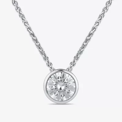 (F / Si2) Womens 2 CT. Lab Grown White Diamond 10K White Gold Round 18 Inch Pendant Necklace
