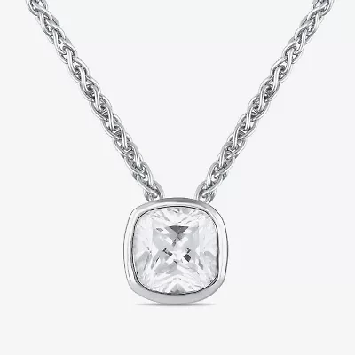 (F / Si2) Womens 2 CT. Lab Grown White Diamond 10K White Gold Cushion 18 Inch Pendant Necklace