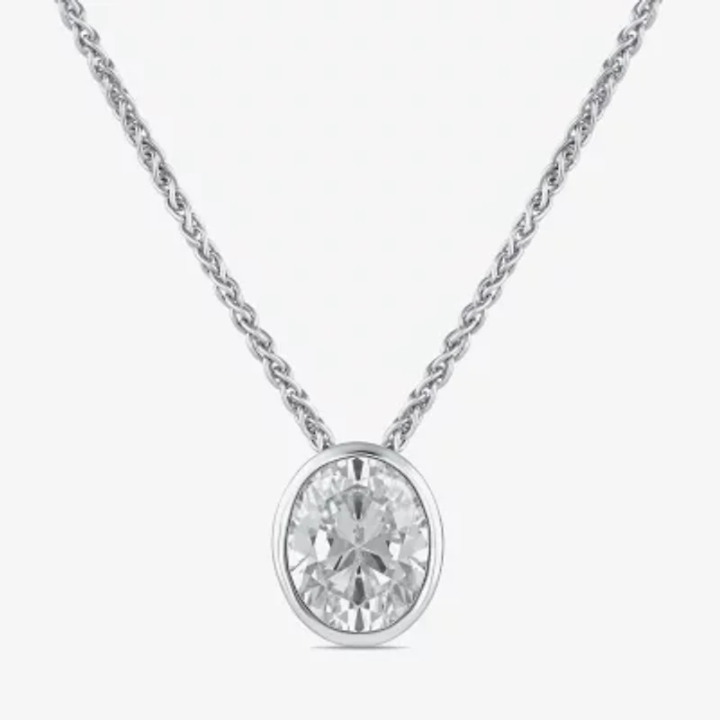 (F / Si2) Womens 2 CT. Lab Grown White Diamond 10K White Gold Oval 18 Inch Pendant Necklace