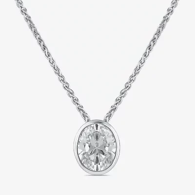 (F / Si2) Womens 2 CT. Lab Grown White Diamond 10K White Gold Oval 18 Inch Pendant Necklace