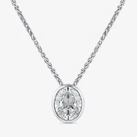 (F / Si2) Womens 2 CT. Lab Grown White Diamond 10K White Gold Oval 18 Inch Pendant Necklace