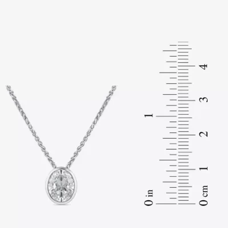 (F / Si2) Womens 2 CT. Lab Grown White Diamond 10K White Gold Oval 18 Inch Pendant Necklace