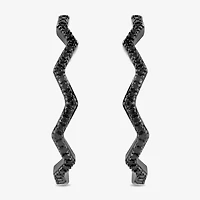 Midnight Black Zig-Zag Womens 1/10 CT. T.W. Natural Black Diamond Sterling Silver 27.4mm Hoop Earrings