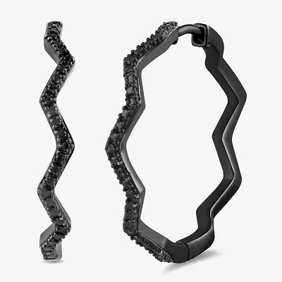 Midnight Black Zig-Zag Womens 1/10 CT. T.W. Natural Black Diamond Sterling Silver 27.4mm Hoop Earrings