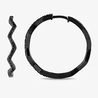 Midnight Black Zig-Zag Womens 1/10 CT. T.W. Natural Black Diamond Sterling Silver 27.4mm Hoop Earrings