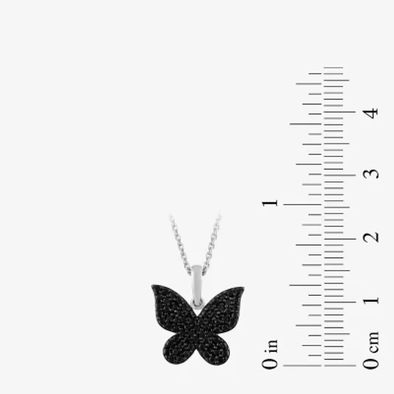 Midnight Black Womens 1/10 CT. T.W. Natural Black Diamond Sterling Silver Butterfly 18 Inch Pendant Necklace