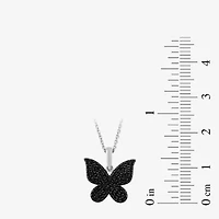 Midnight Black Womens 1/10 CT. T.W. Natural Black Diamond Sterling Silver Butterfly 18 Inch Pendant Necklace