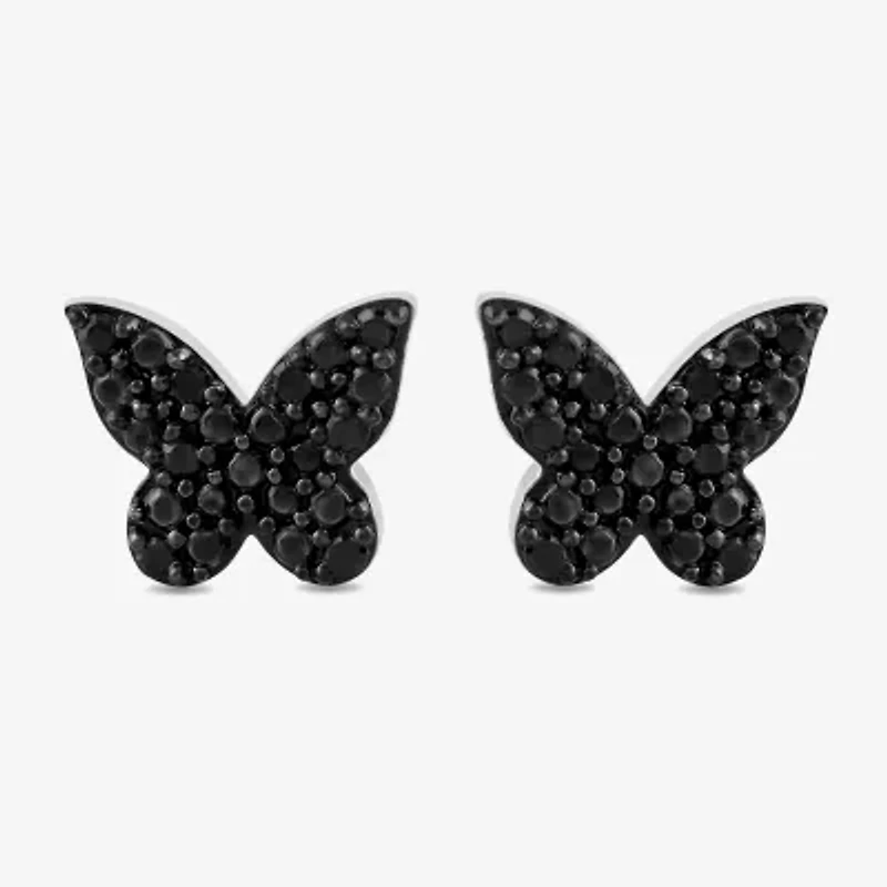 Midnight Black 1/10 CT. T.W. Natural Black Diamond Sterling Silver 7.1mm Butterfly Stud Earrings