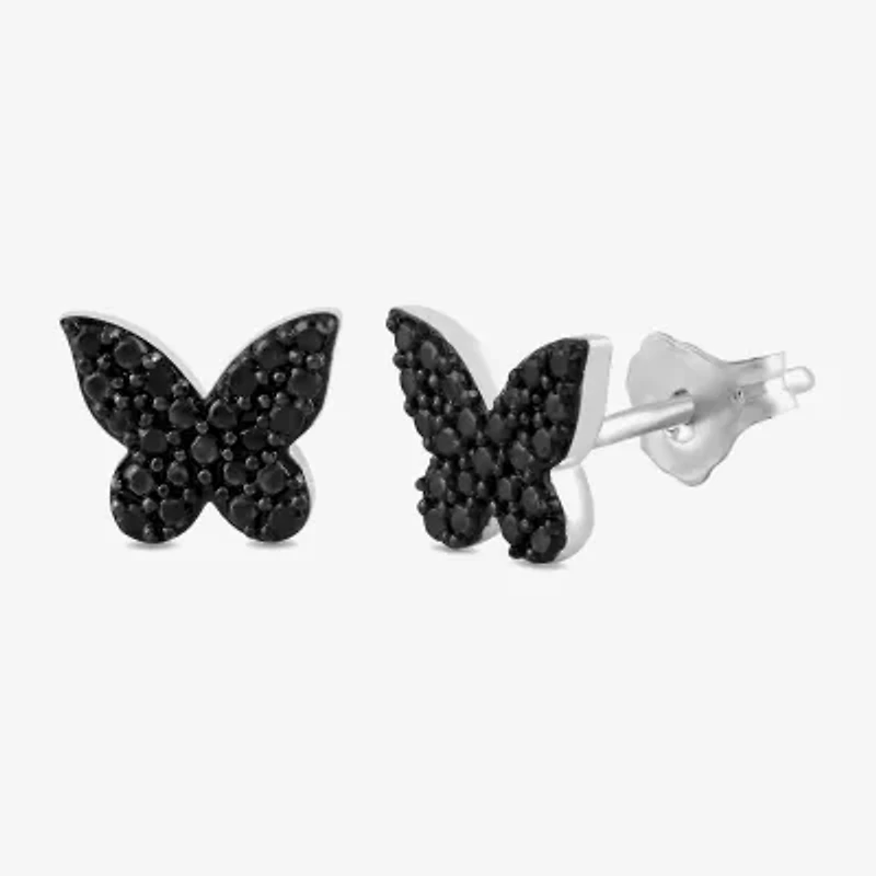 Midnight Black 1/10 CT. T.W. Natural Black Diamond Sterling Silver 7.1mm Butterfly Stud Earrings