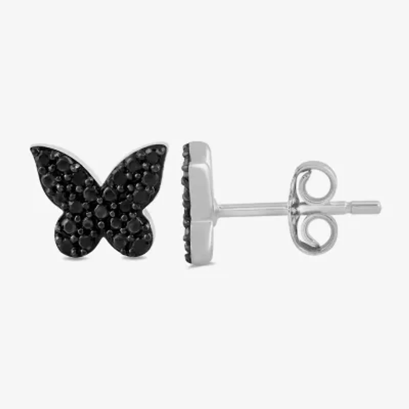 Midnight Black 1/10 CT. T.W. Natural Black Diamond Sterling Silver 7.1mm Butterfly Stud Earrings