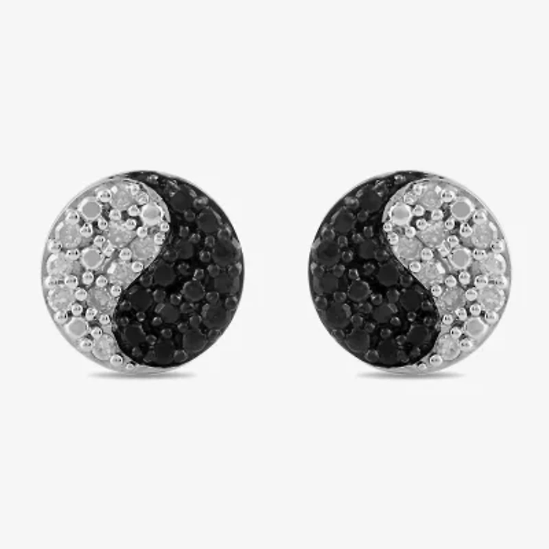 Midnight Black 1/5 CT. Natural Black Diamond Sterling Silver 7.1mm Yin Yang Stud Earrings