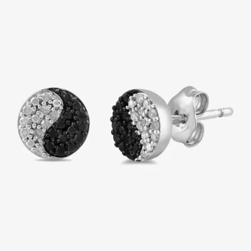 Midnight Black 1/5 CT. Natural Black Diamond Sterling Silver 7.1mm Yin Yang Stud Earrings