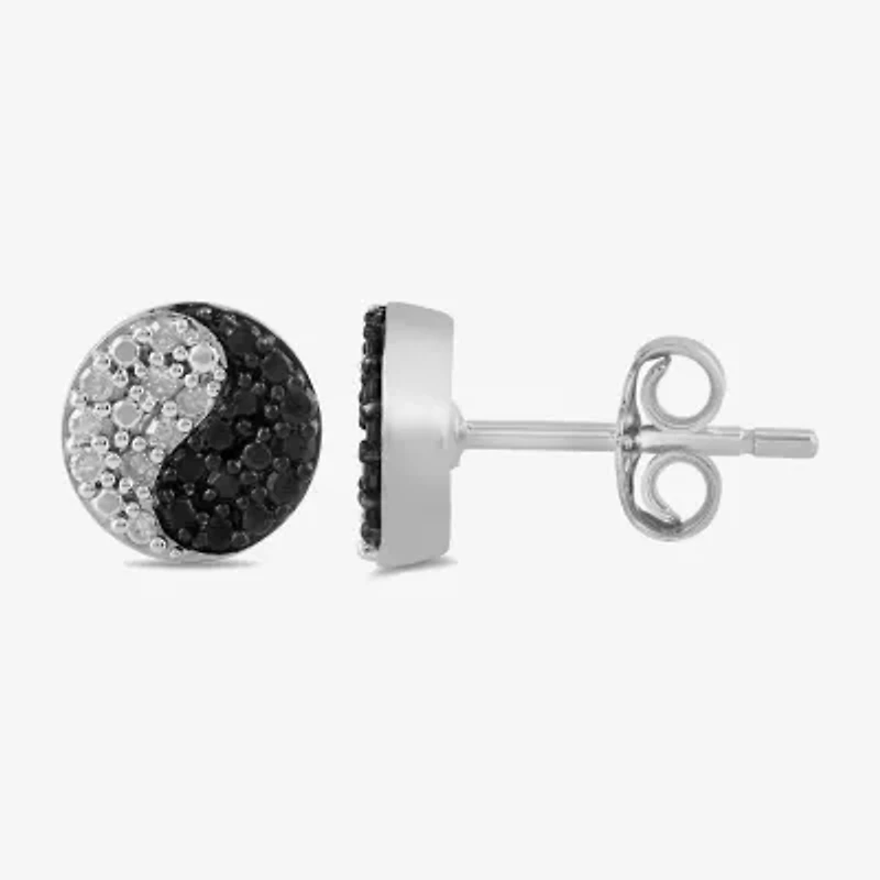 Midnight Black 1/5 CT. Natural Black Diamond Sterling Silver 7.1mm Yin Yang Stud Earrings