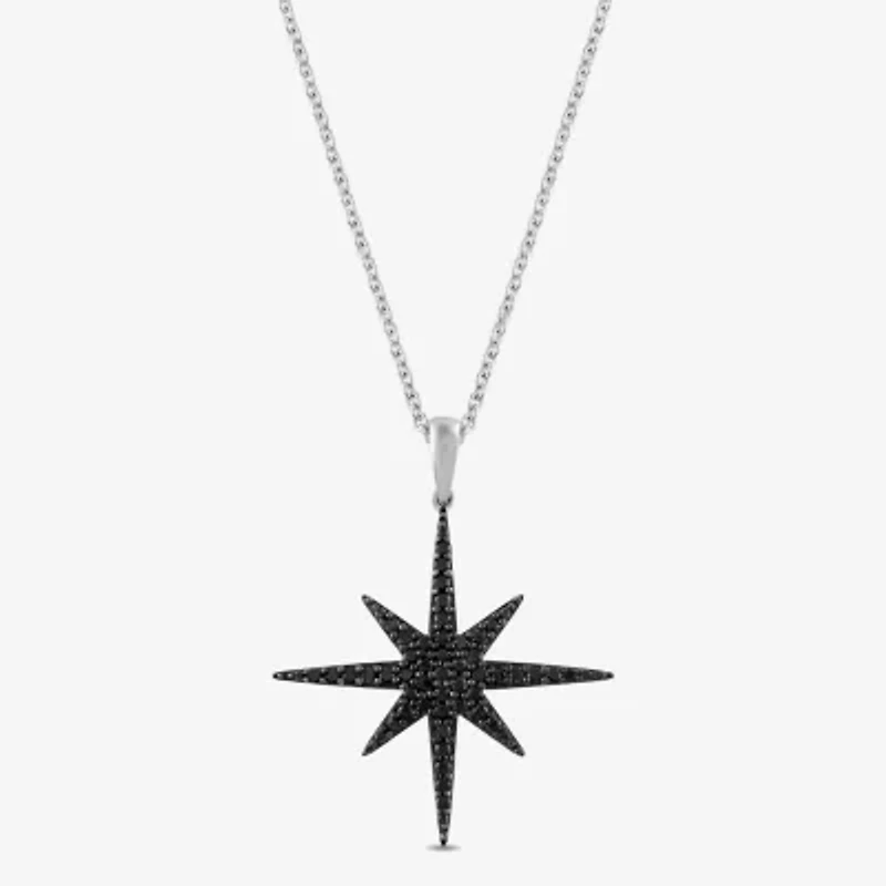 Midnight Black North Star Womens 1/4 CT. T.W. Natural Black Diamond Sterling Silver Star 16 Inch Pendant Necklace