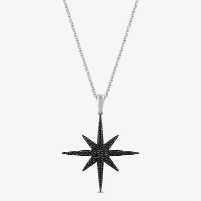Midnight Black North Star Womens 1/4 CT. T.W. Natural Black Diamond Sterling Silver Star 16 Inch Pendant Necklace