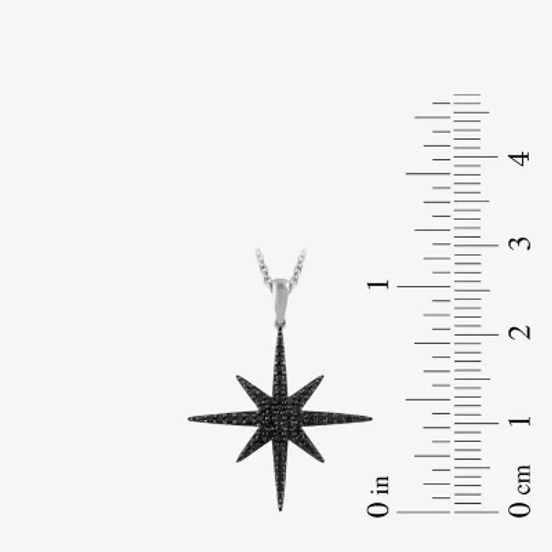 Midnight Black North Star Womens 1/4 CT. T.W. Natural Black Diamond Sterling Silver Star 16 Inch Pendant Necklace