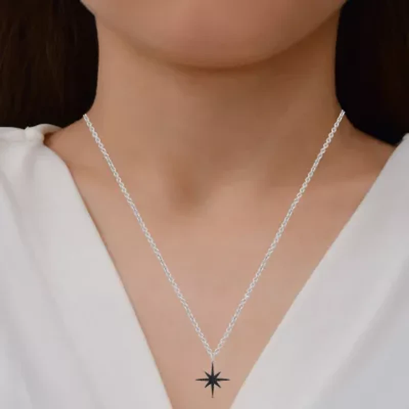 Midnight Black North Star Womens 1/4 CT. T.W. Natural Black Diamond Sterling Silver Star 16 Inch Pendant Necklace