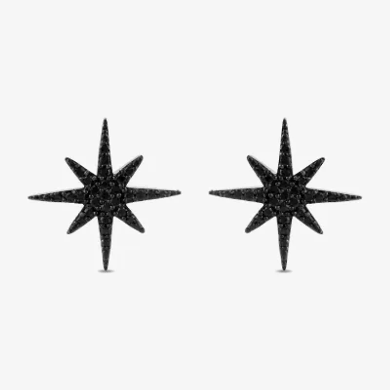 Midnight Black North Star 1/4 CT. T.W. Natural Black Diamond Sterling Silver 15.1mm Star Stud Earrings