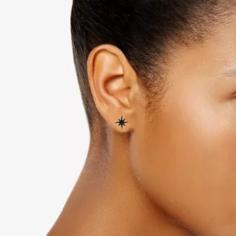 Midnight Black North Star 1/4 CT. T.W. Natural Black Diamond Sterling Silver 15.1mm Star Stud Earrings