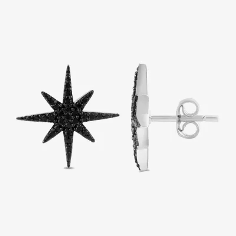 Midnight Black North Star 1/4 CT. T.W. Natural Black Diamond Sterling Silver 15.1mm Star Stud Earrings