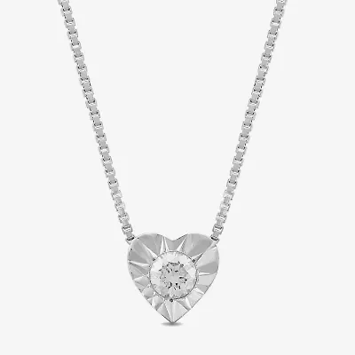 Womens 1/ CT. T.W. Lab Grown White Diamond Sterling Silver Heart Inch Pendant Necklace