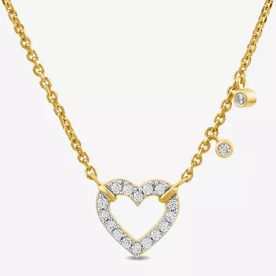 Womens 1/5 CT. Lab Grown White Diamond 14K Gold Over Silver Heart 17 1/2 Inch Pendant Necklace