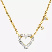 Womens 1/5 CT. Lab Grown White Diamond 14K Gold Over Silver Heart 17 1/2 Inch Pendant Necklace