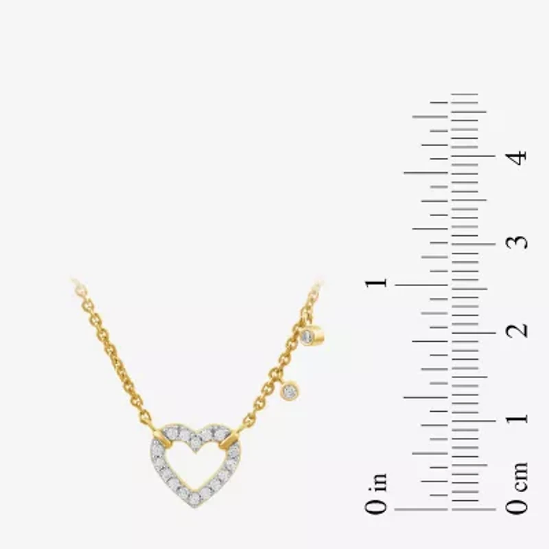 Womens 1/5 CT. Lab Grown White Diamond 14K Gold Over Silver Heart 17 1/2 Inch Pendant Necklace