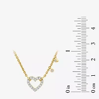 Womens 1/5 CT. Lab Grown White Diamond 14K Gold Over Silver Heart 17 1/2 Inch Pendant Necklace
