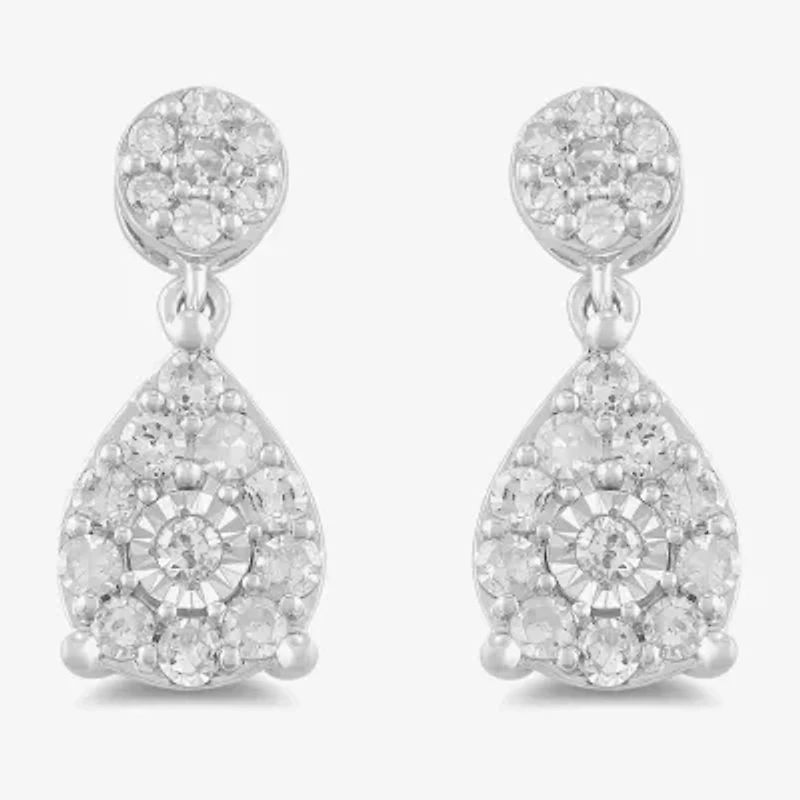 Womens 1/3 CT. T.W. Lab Grown White Diamond Sterling Silver Pear Drop Earrings