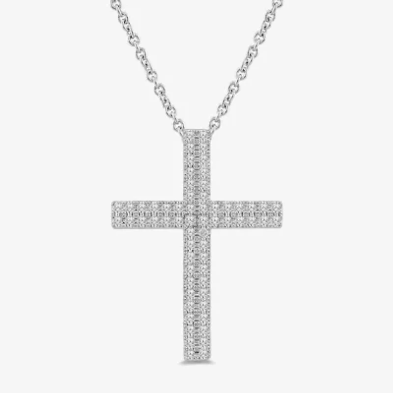 Womens 1/2 CT. T.W. Lab Grown White Diamond Sterling Silver Cross 18 Inch Pendant Necklace