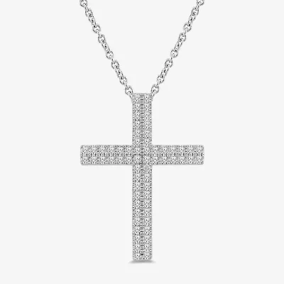 Womens 1/2 CT. T.W. Lab Grown White Diamond Sterling Silver Cross 18 Inch Pendant Necklace