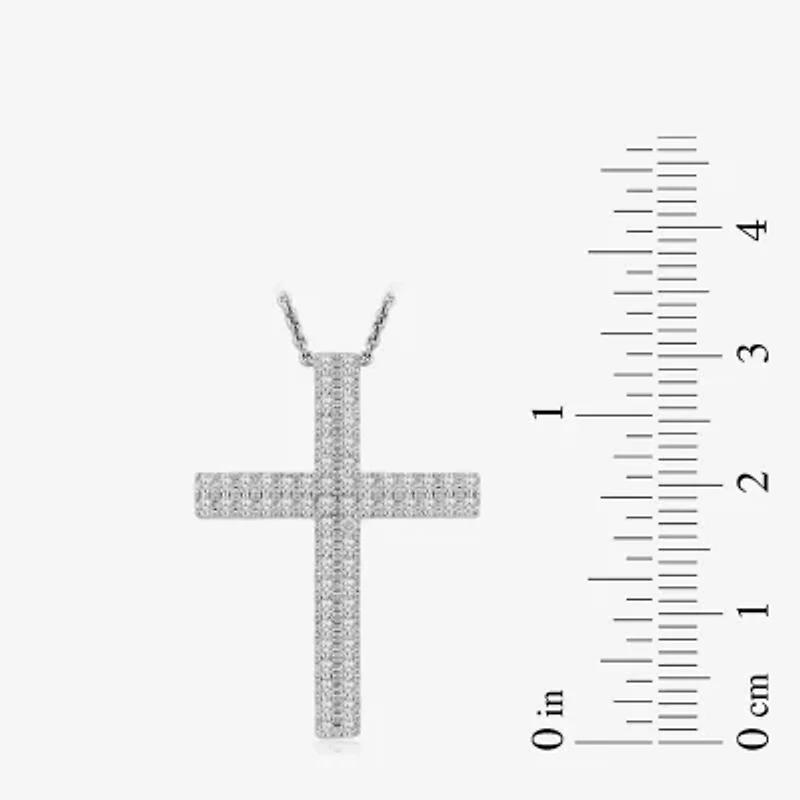 Womens 1/2 CT. T.W. Lab Grown White Diamond Sterling Silver Cross 18 Inch Pendant Necklace